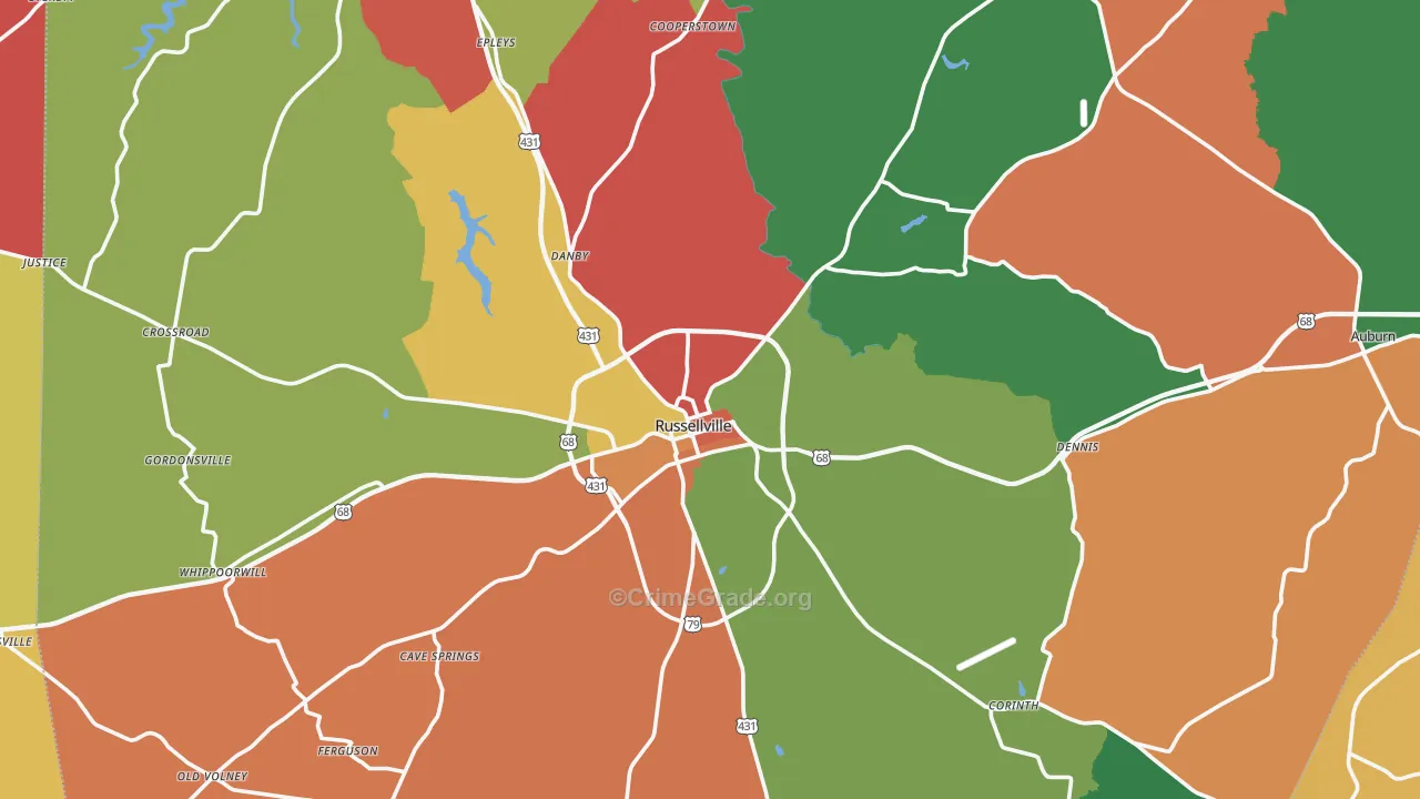 Russellville, KY Map of Theft Rates