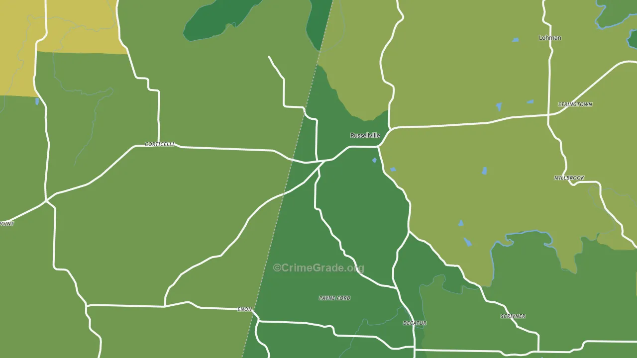 Russellville, MO Map of Theft Rates