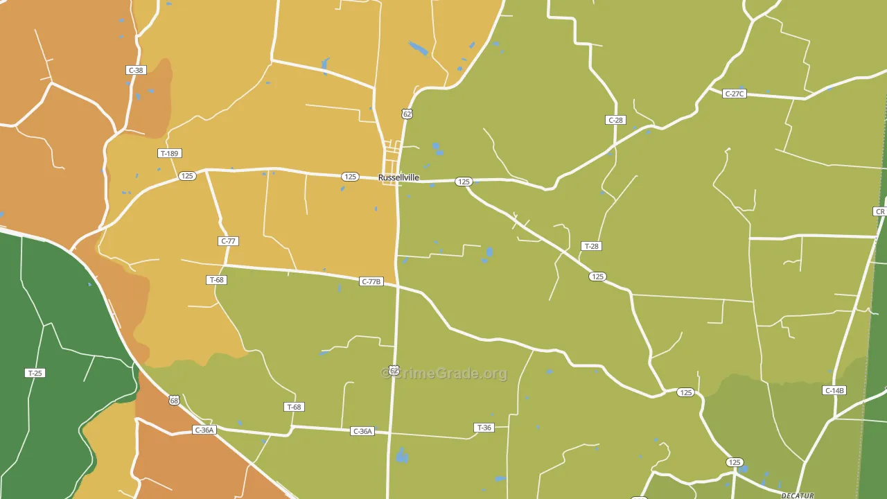 Russellville, OH Map of Theft Rates