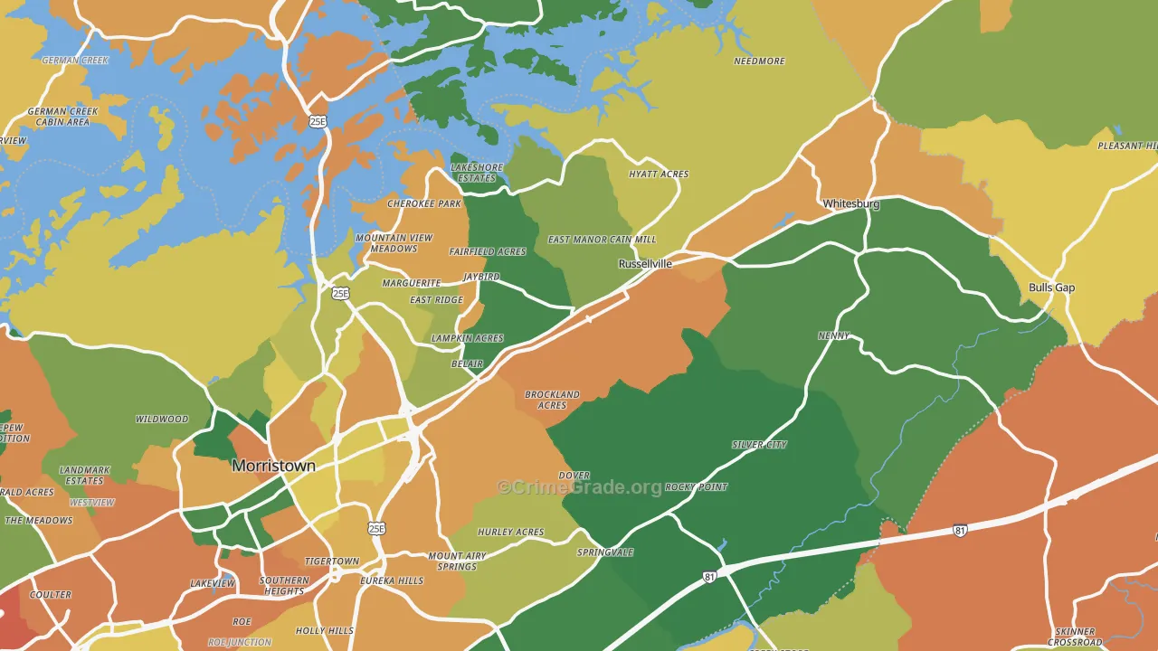 Russellville, TN Map of Theft Rates