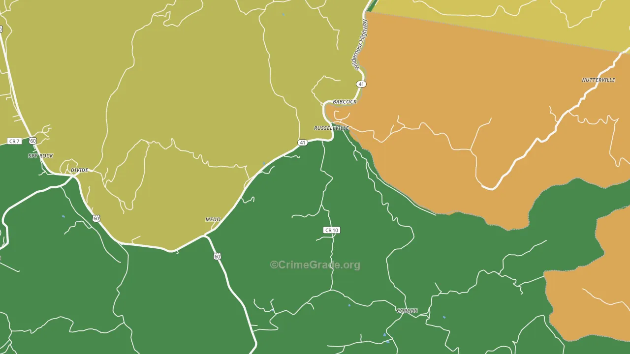 Russellville, WV Map of Theft Rates