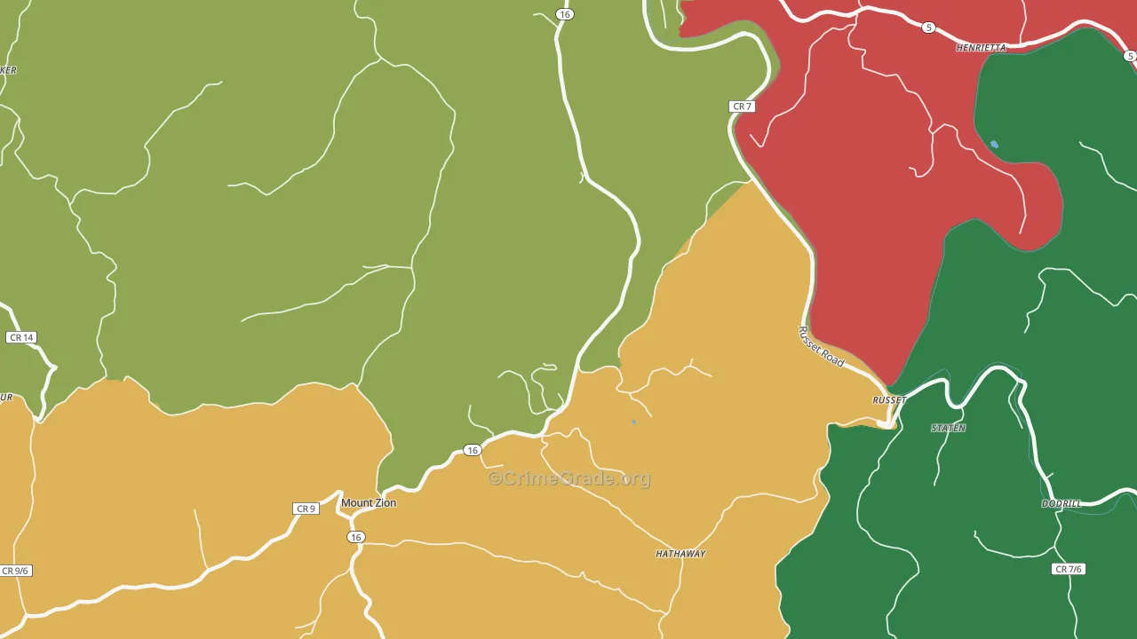 Russet, WV Map of Theft Rates