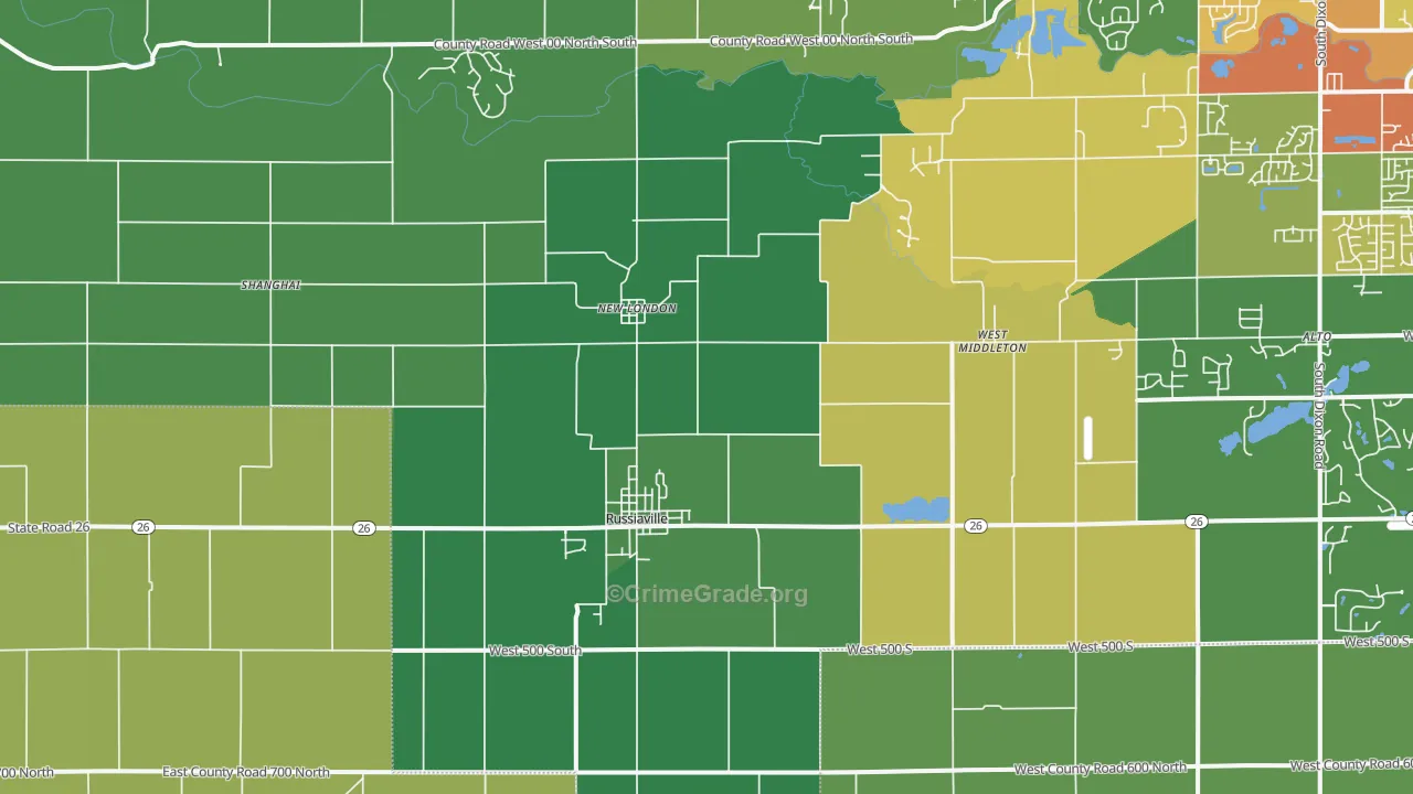 Russiaville, IN Map of Theft Rates