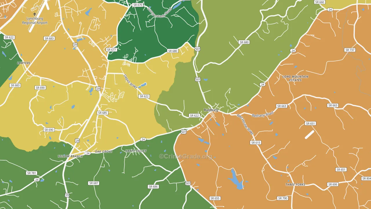 Rustburg, VA Map of Theft Rates