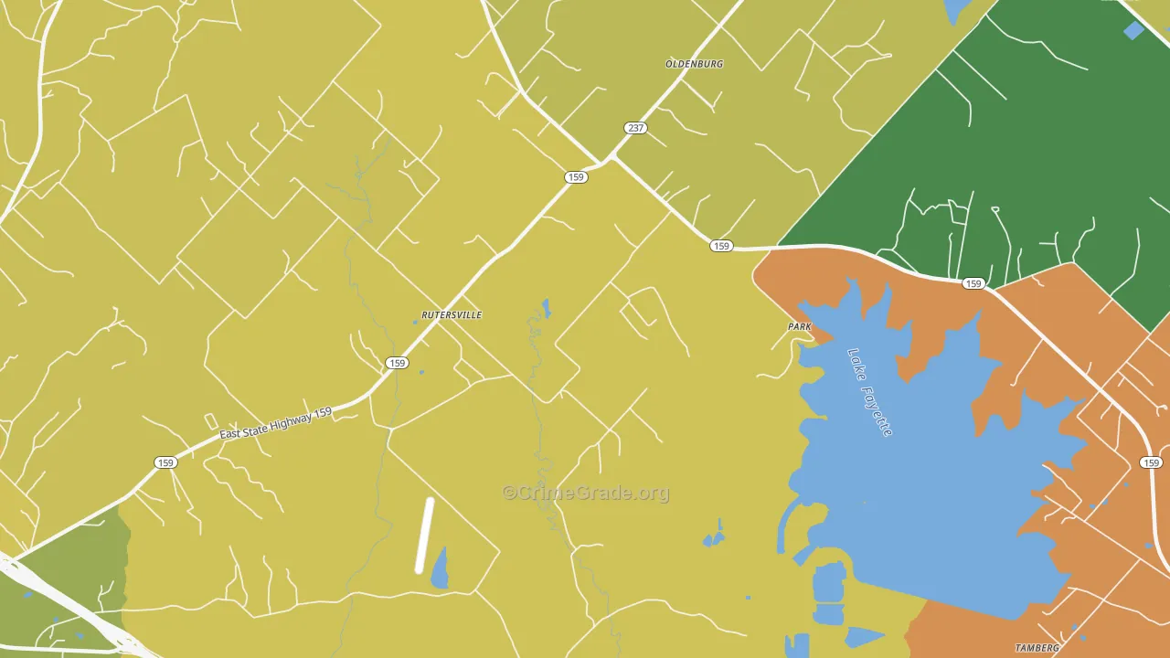 Rutersville, TX Map of Theft Rates