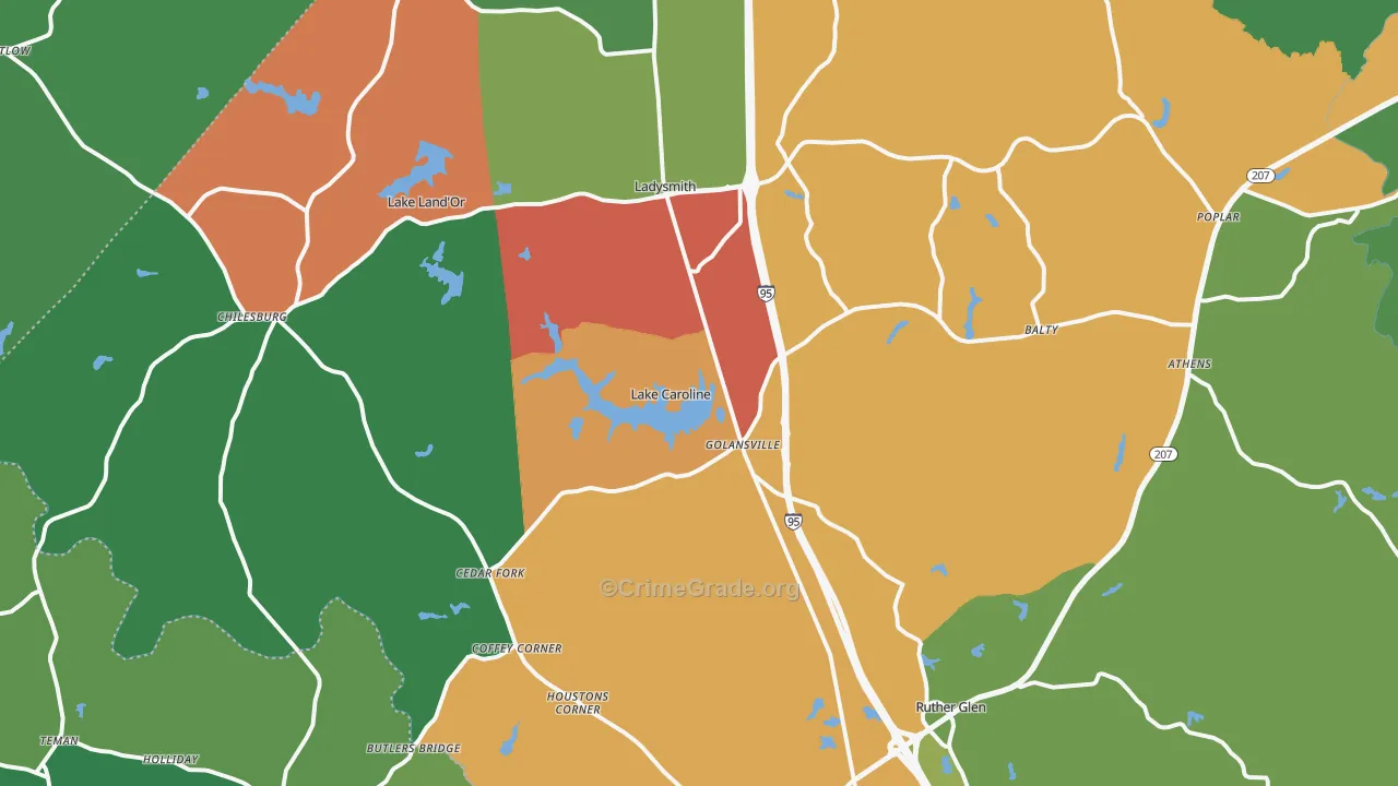 Ruther Glen, VA Map of Theft Rates
