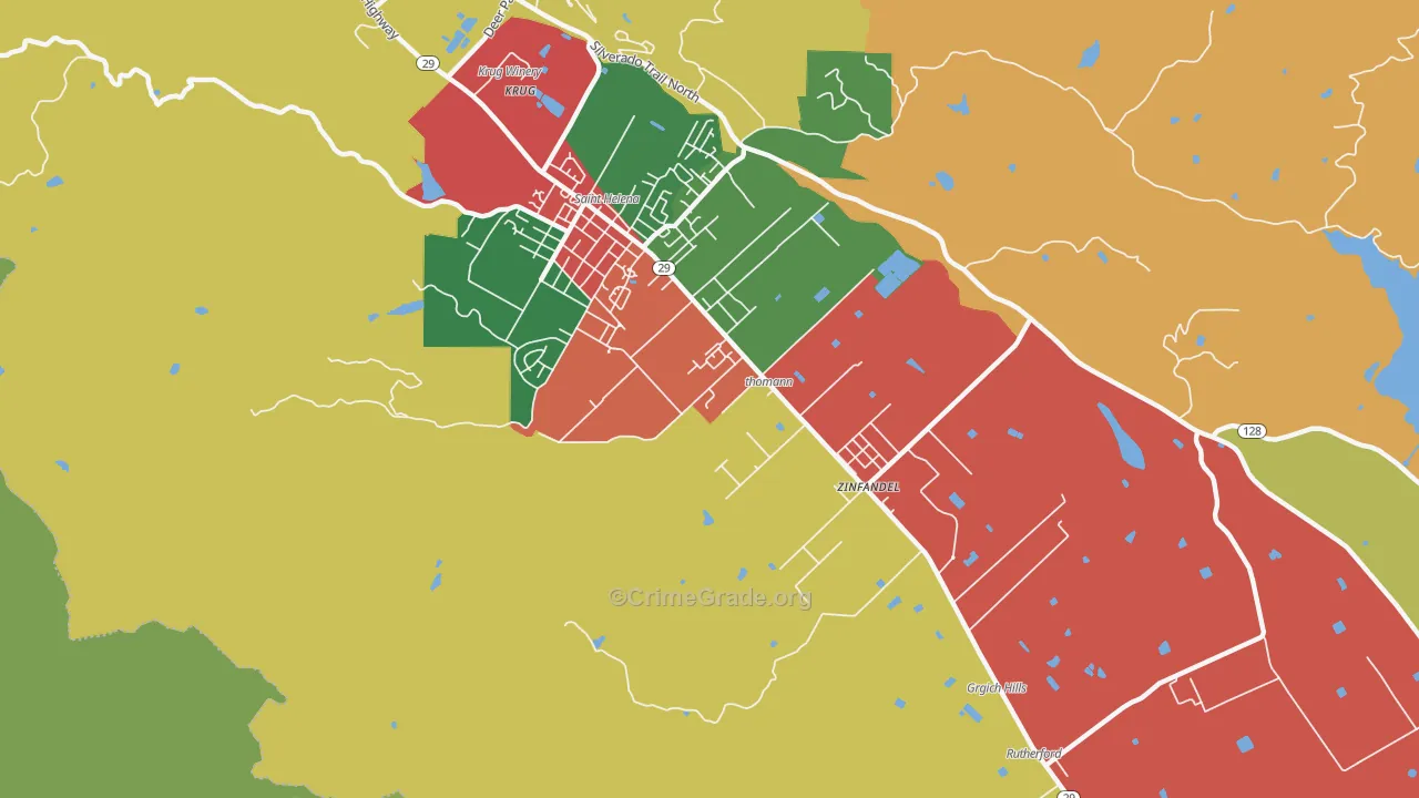 Rutherford, CA Map of Theft Rates