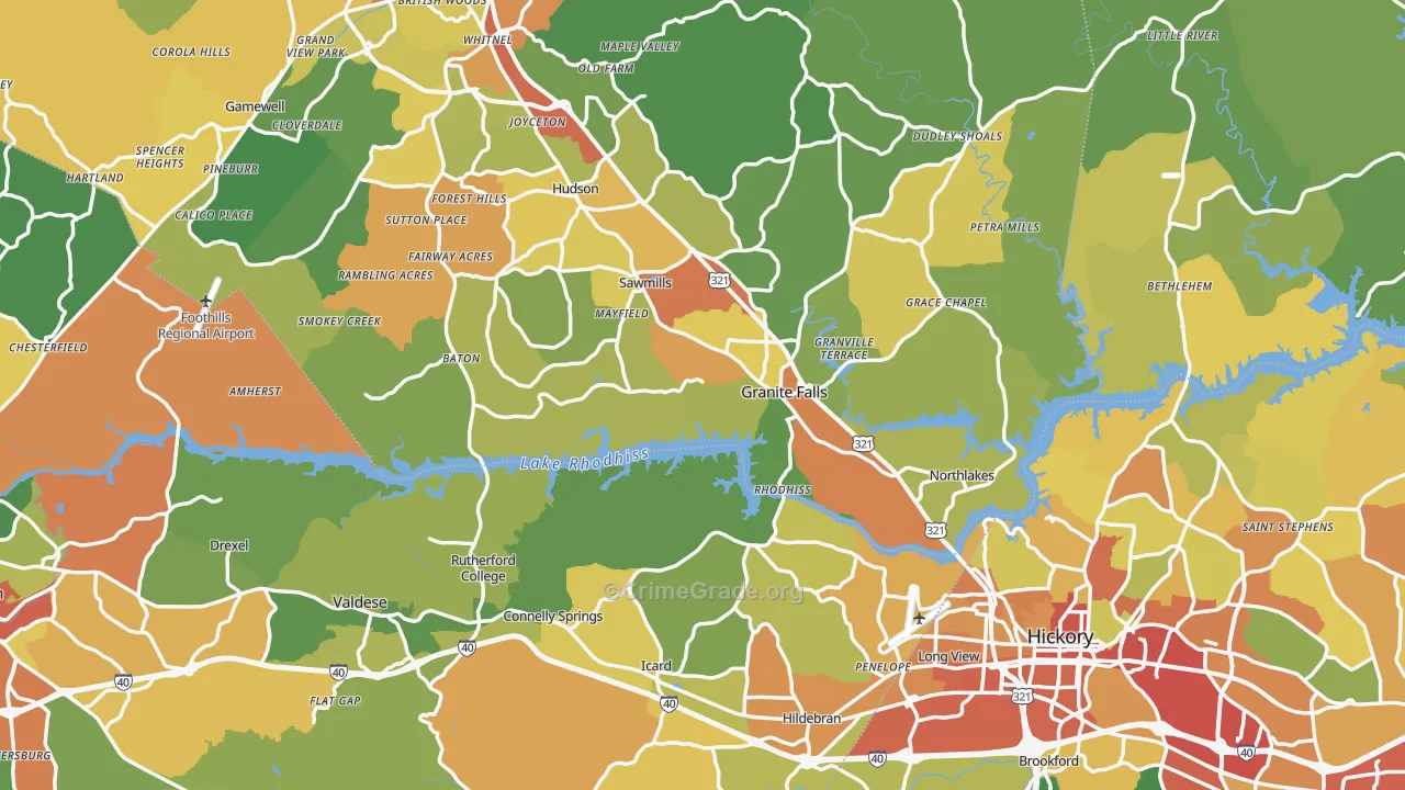 Rutherford College, NC Map of Theft Rates