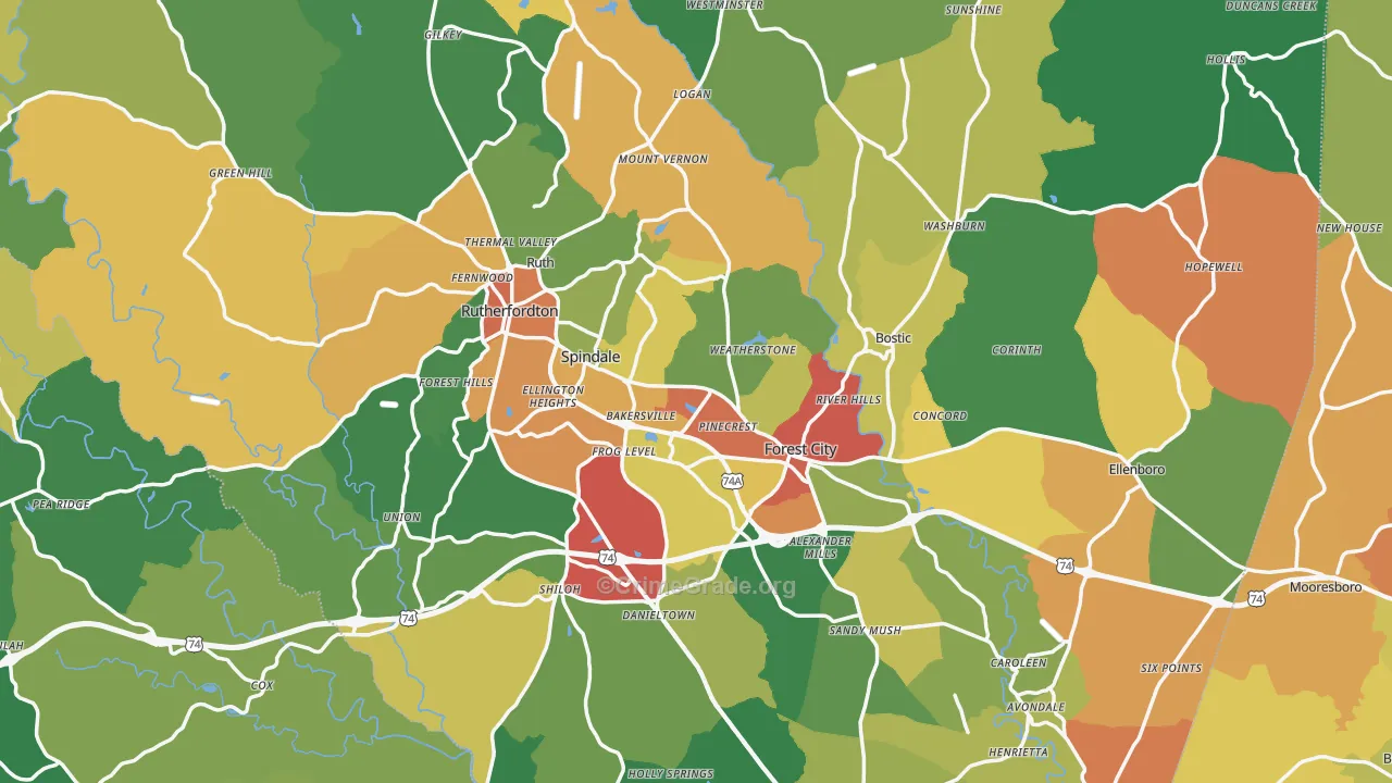 Rutherford County, NC Map of Theft Rates