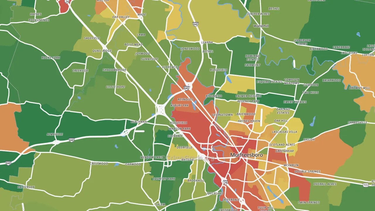 Rutherford County, TN Map of Theft Rates