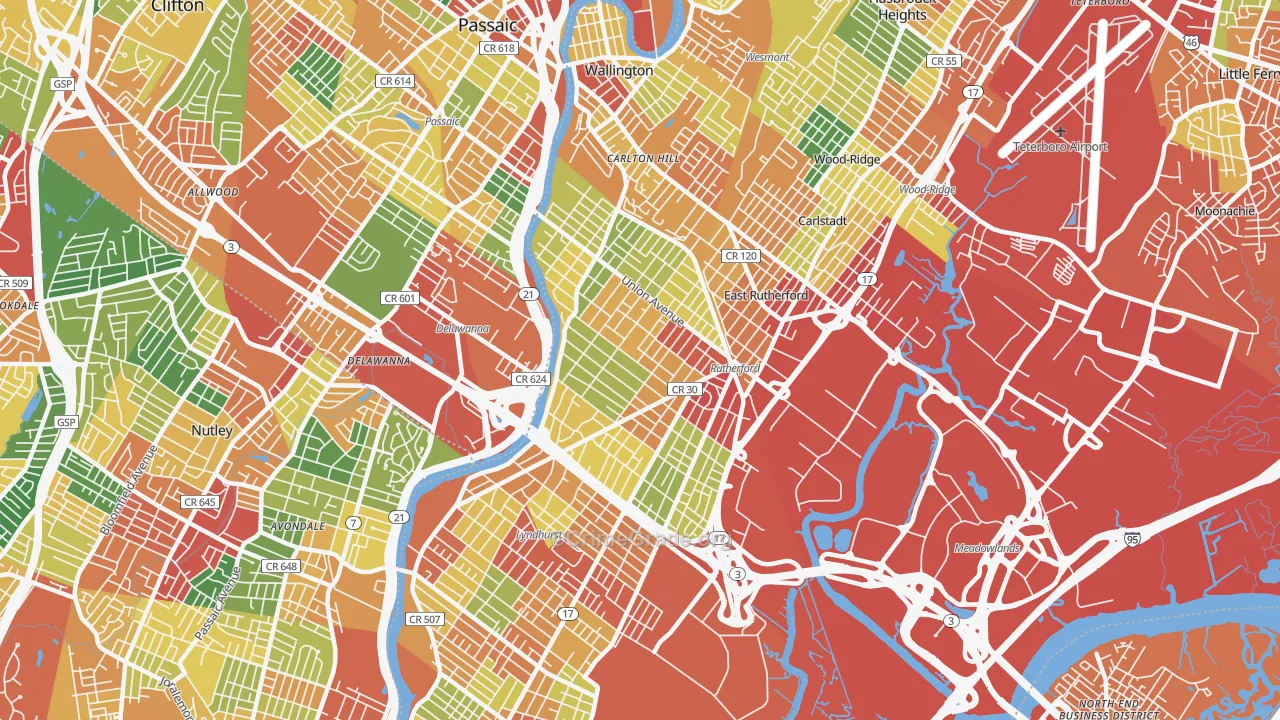 Rutherford, NJ Map of Theft Rates
