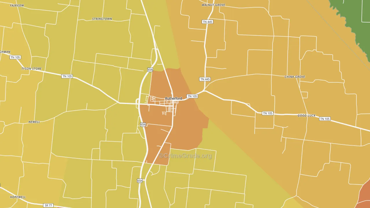 Rutherford, TN Map of Theft Rates