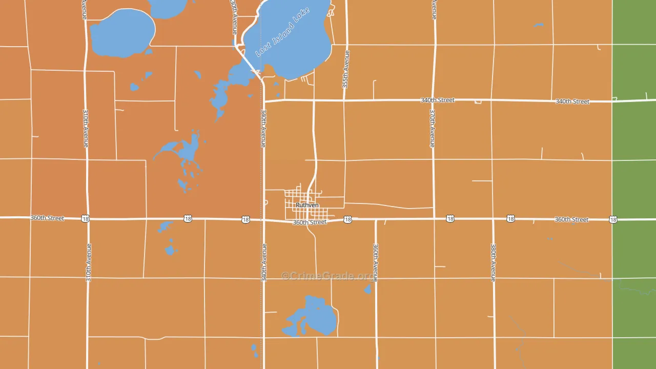 Ruthven, IA Map of Theft Rates