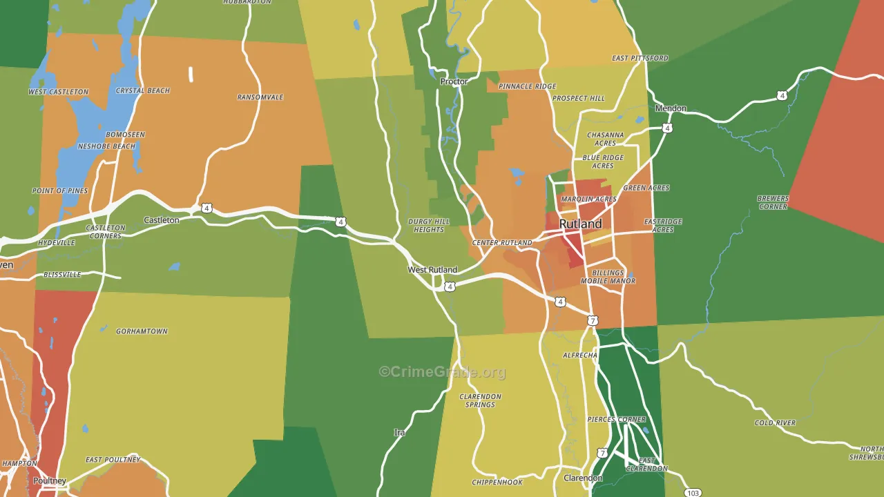 Rutland County, VT Map of Theft Rates