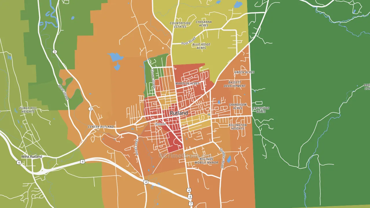 Rutland, VT Map of Theft Rates