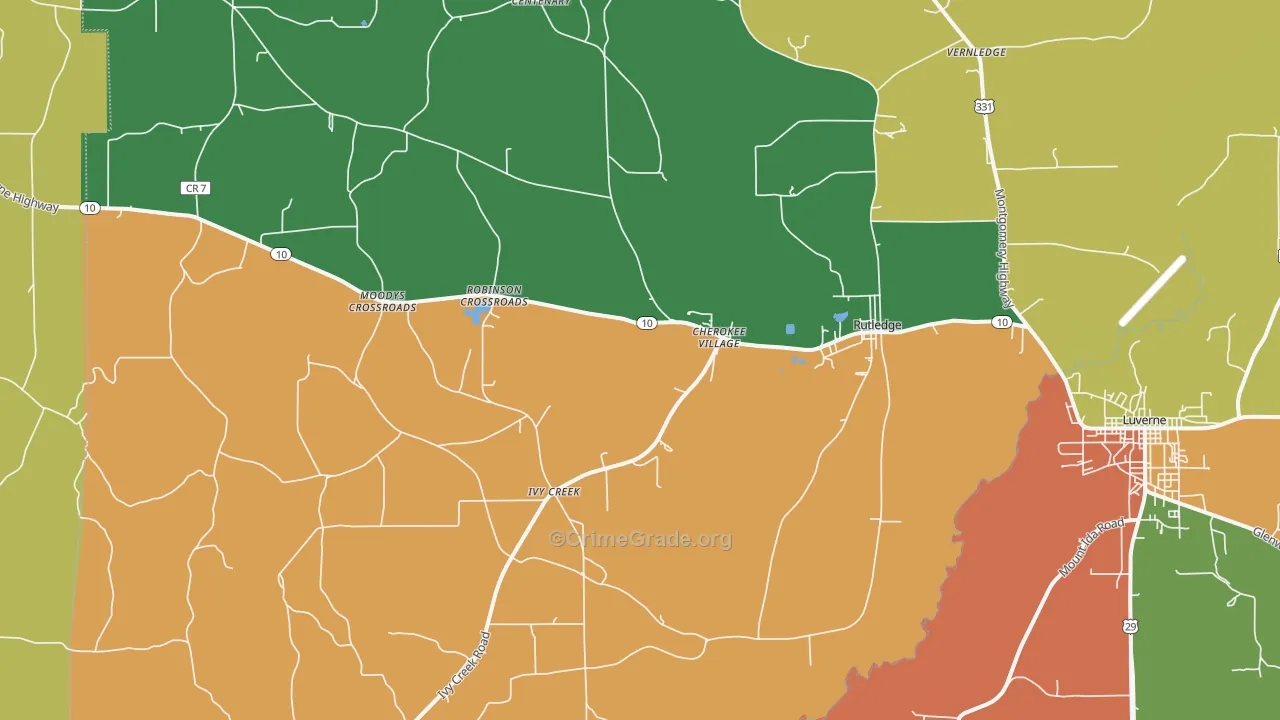 Rutledge, AL Map of Theft Rates