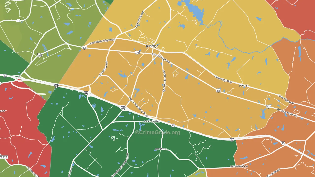 Rutledge, GA Map of Theft Rates