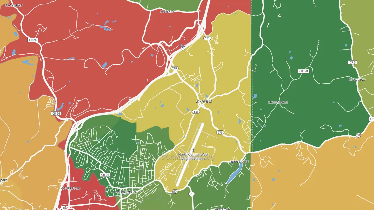Ryanville, WV Map of Theft Rates