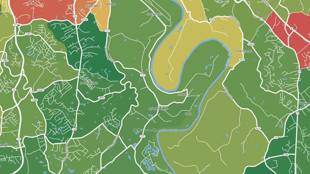 Ryland Heights, KY Map of Theft Rates