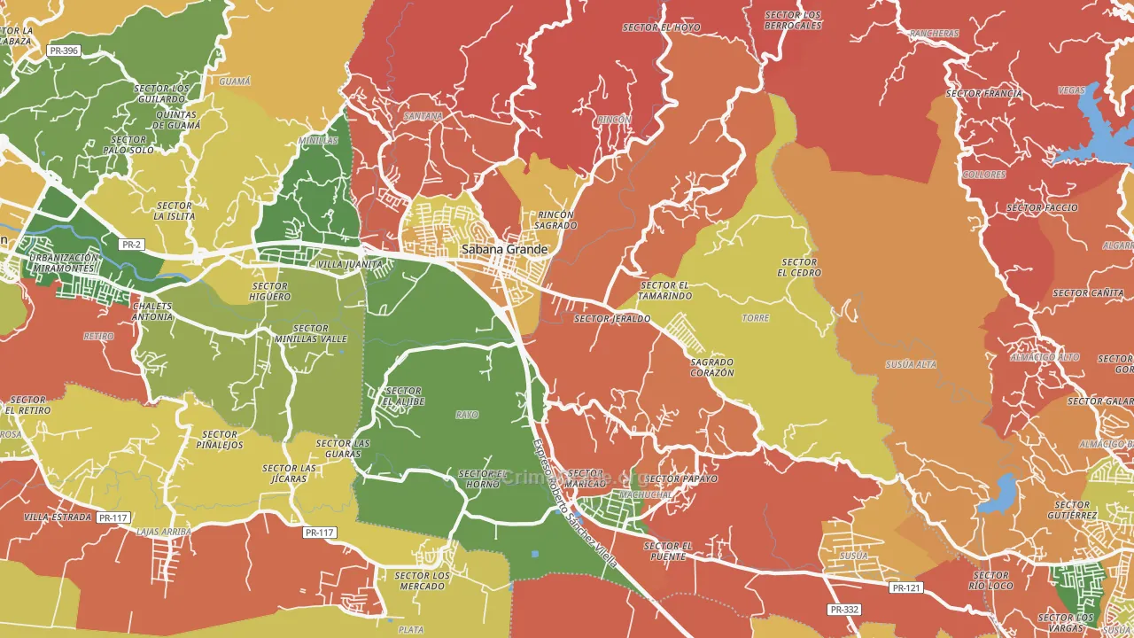 Sabana Grande Municipio, PR Map of Theft Rates