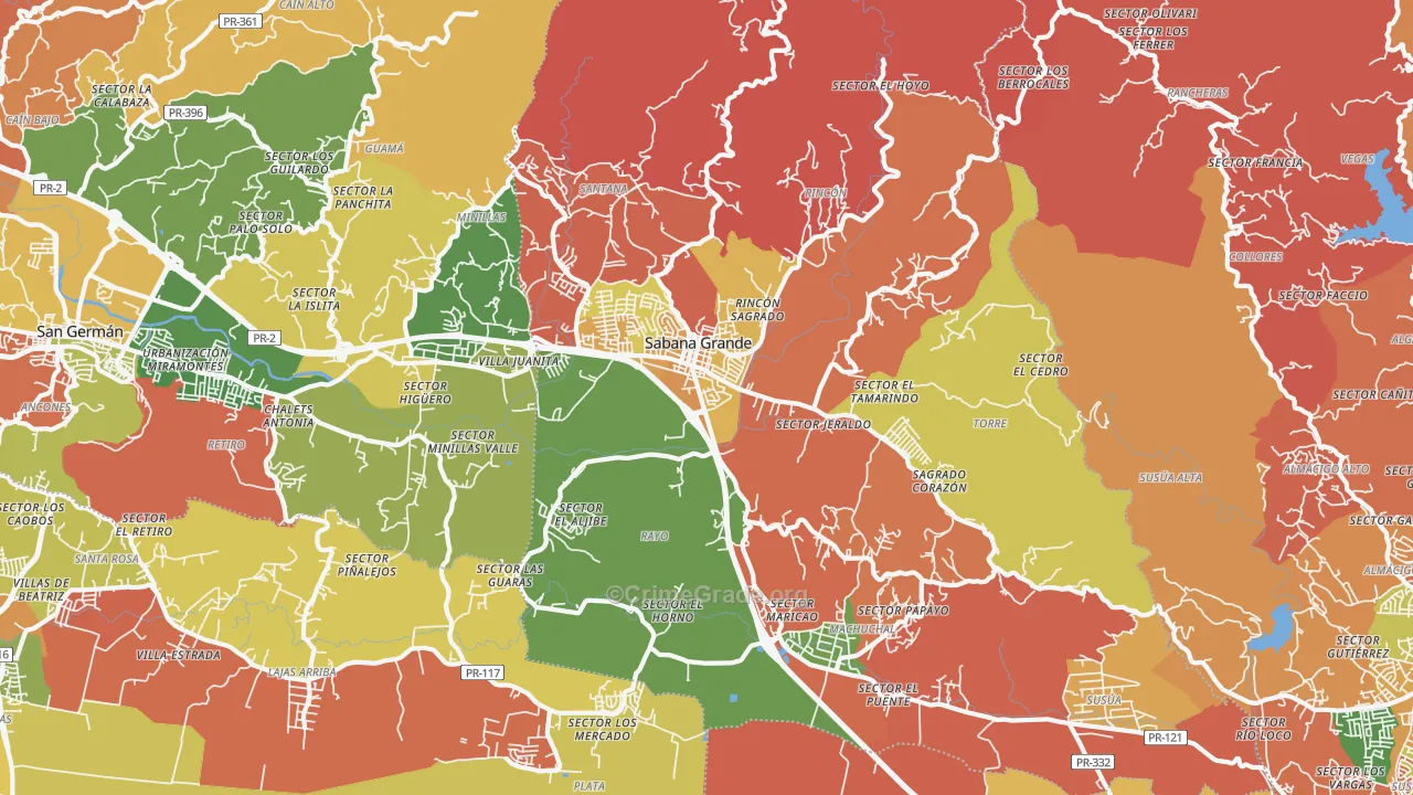 Sabana Grande, PR Map of Theft Rates