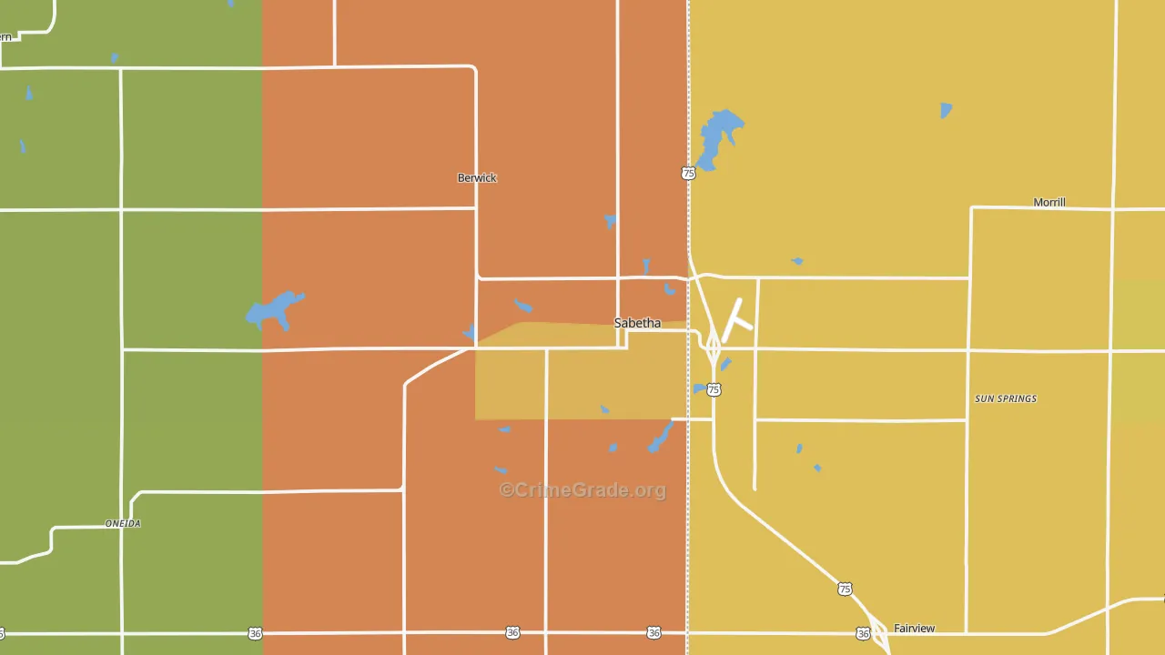 Sabetha, KS Map of Theft Rates