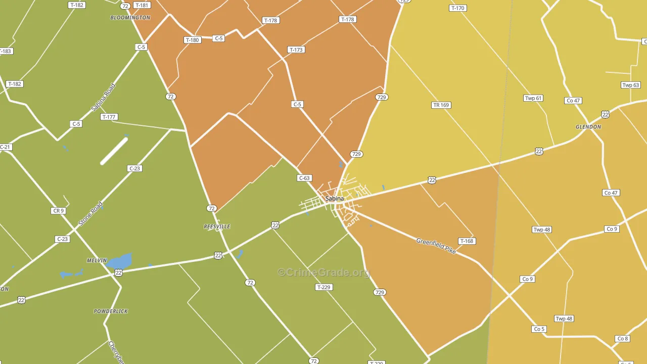 Sabina, OH Map of Theft Rates