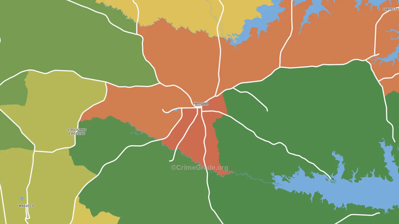Sabine County, TX Map of Theft Rates