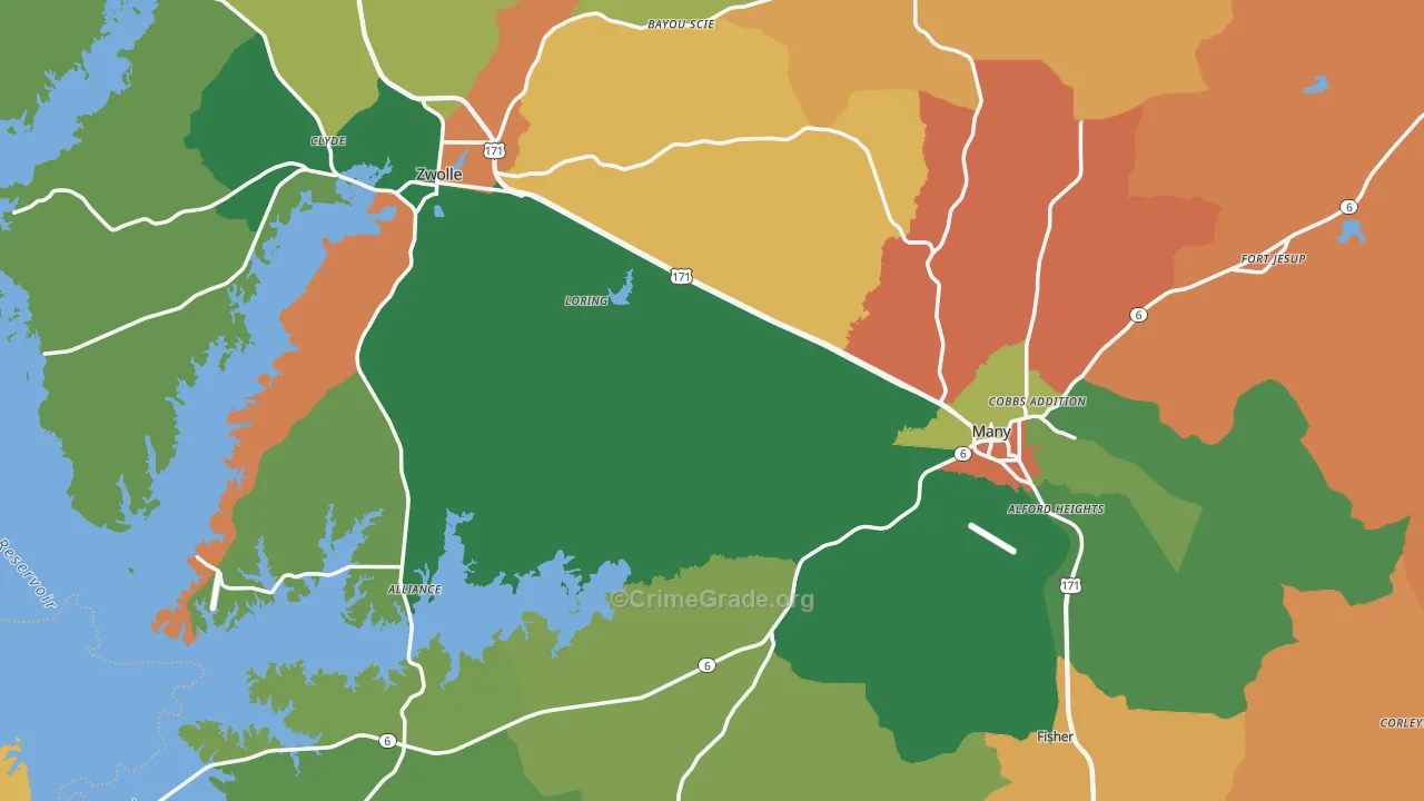 Sabine Parish, LA Map of Theft Rates