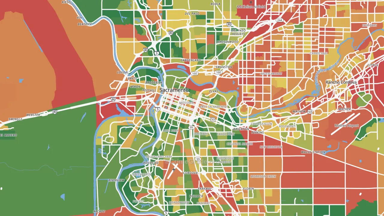 Sacramento, CA Map of Theft Rates