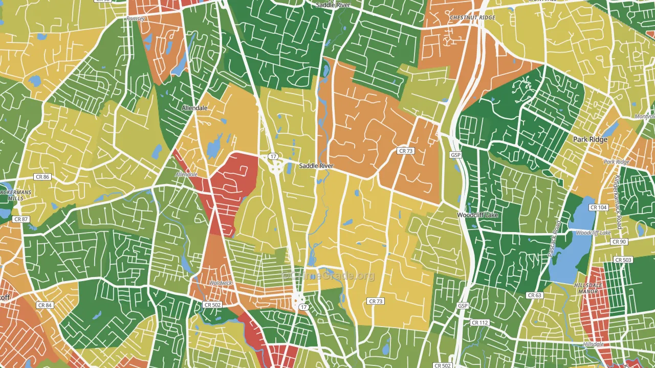 Saddle River, NJ Map of Theft Rates
