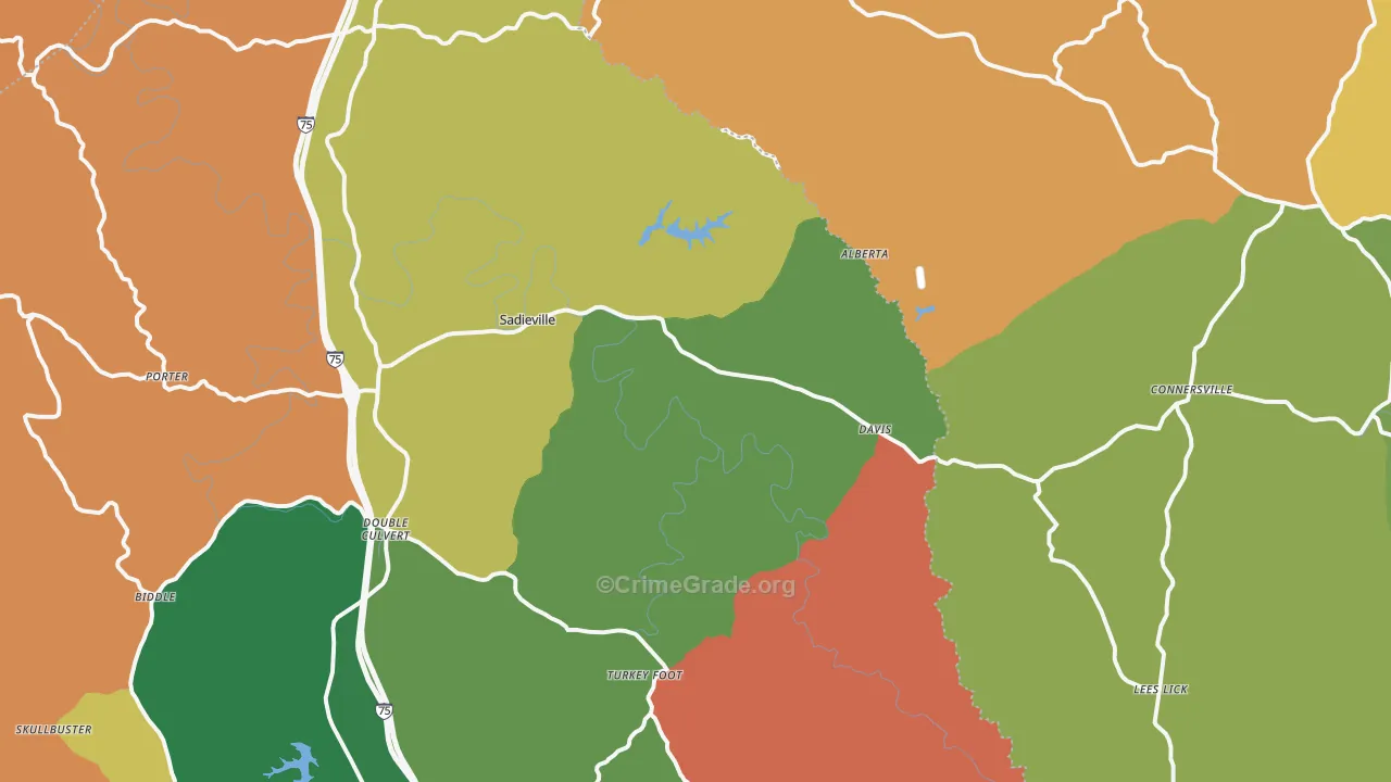 Sadieville, KY Map of Theft Rates