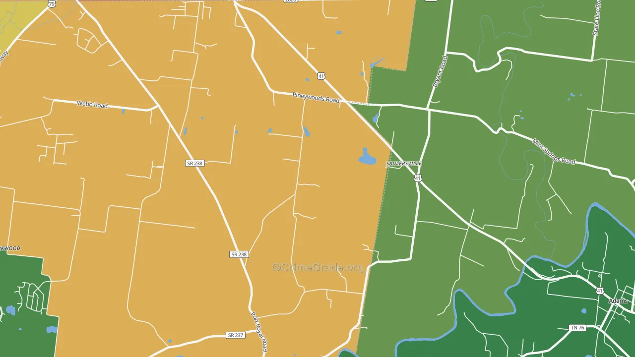 Sadlersville, TN Map of Theft Rates