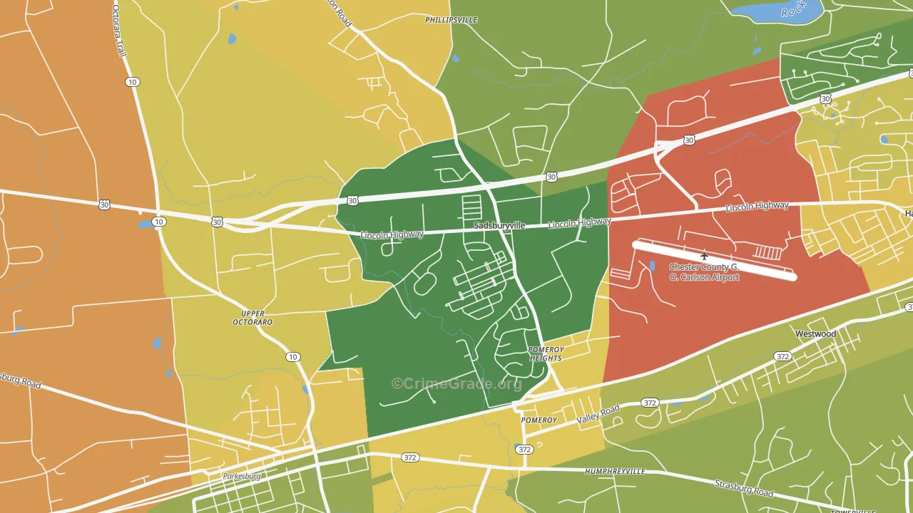 Sadsburyville, PA Map of Theft Rates