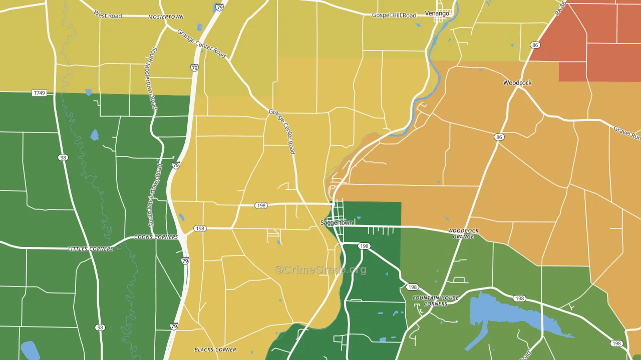 Saegertown, PA Map of Theft Rates
