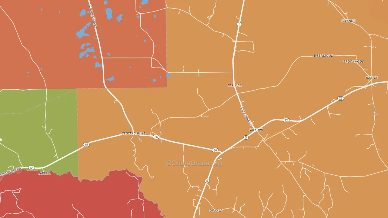 Safford, AL Map of Theft Rates