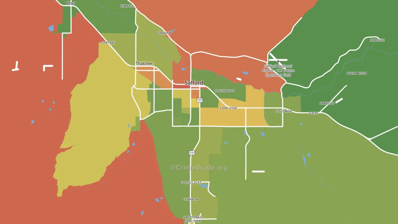 Safford, AZ Map of Theft Rates