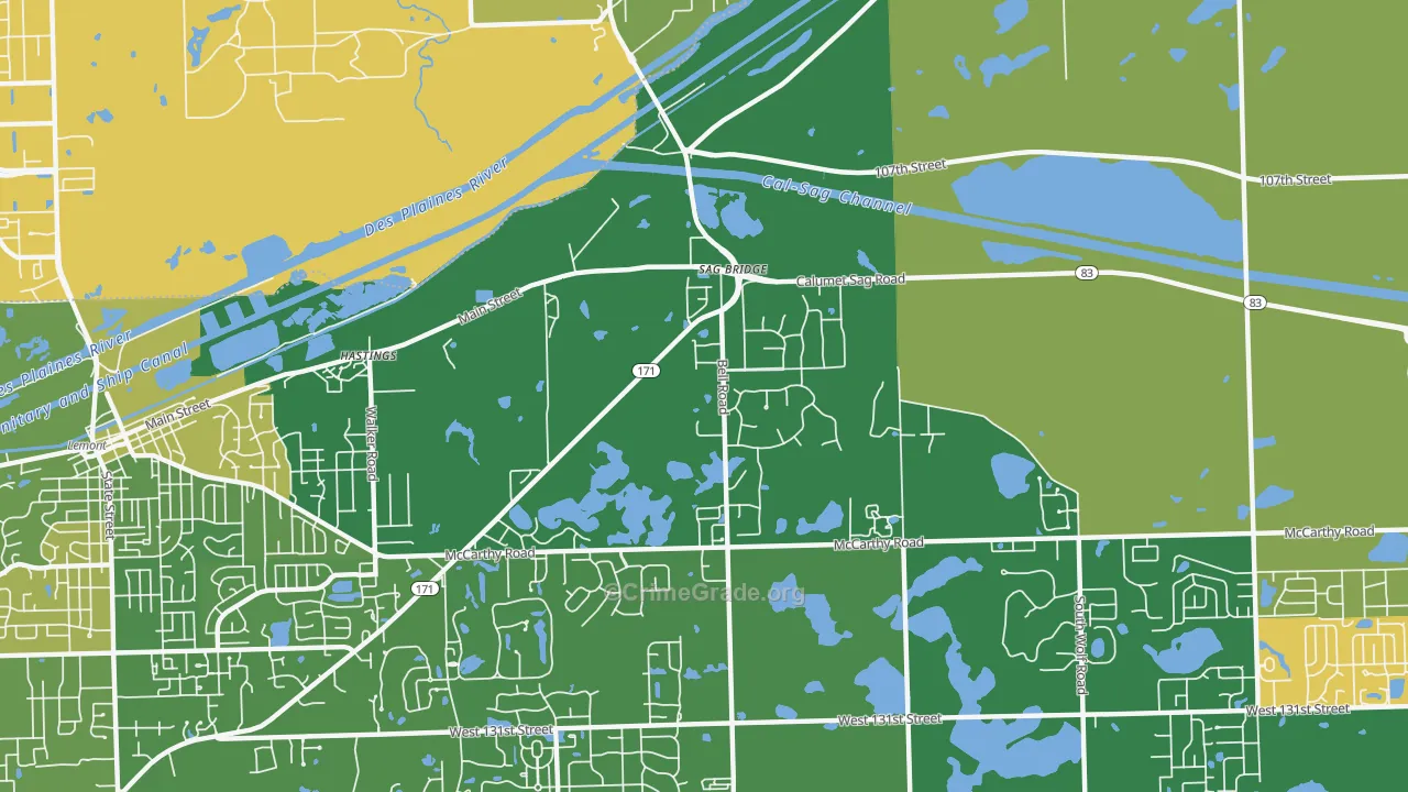 Sag Bridge, IL Map of Theft Rates