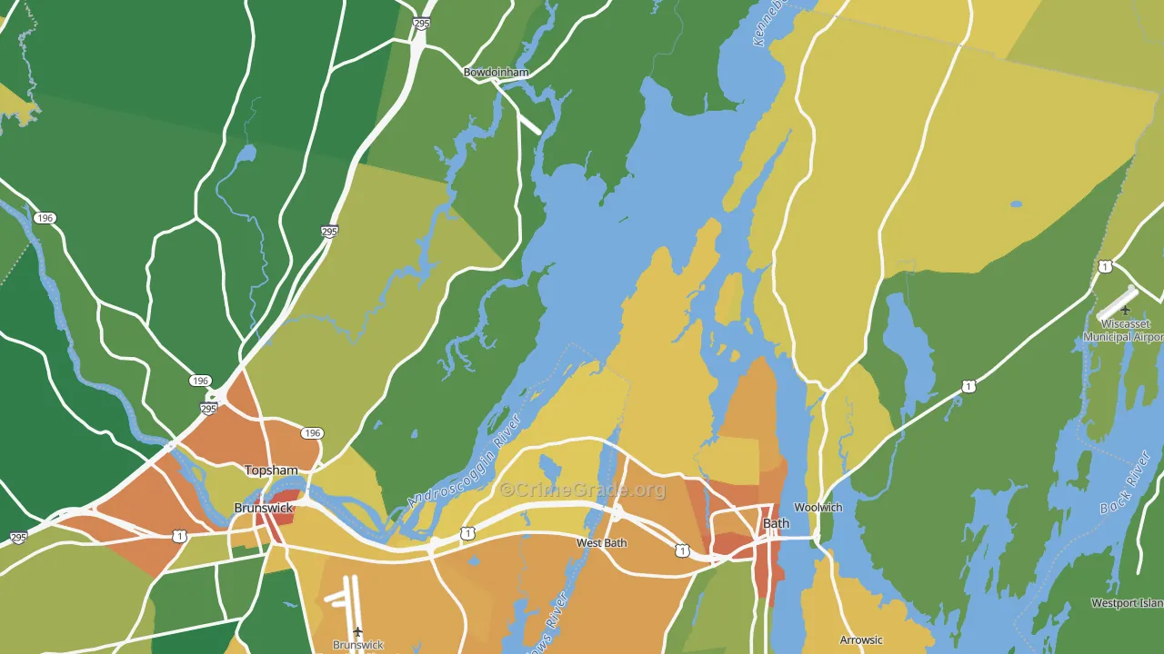 Sagadahoc County, ME Map of Theft Rates