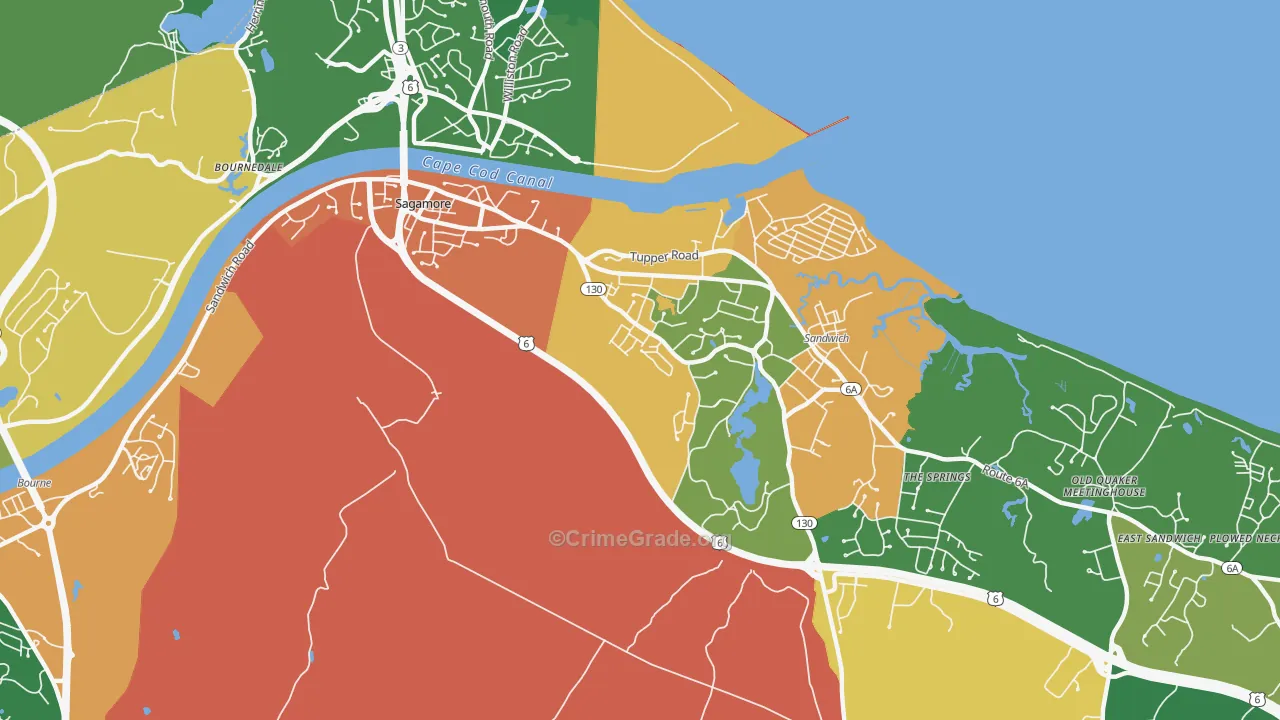 Sagamore Highlands, MA Map of Theft Rates