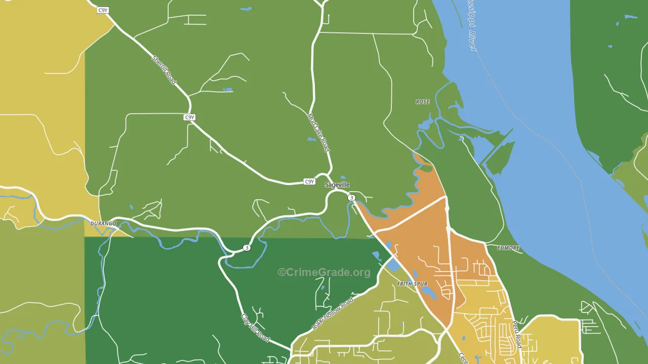 Sageville, IA Map of Theft Rates