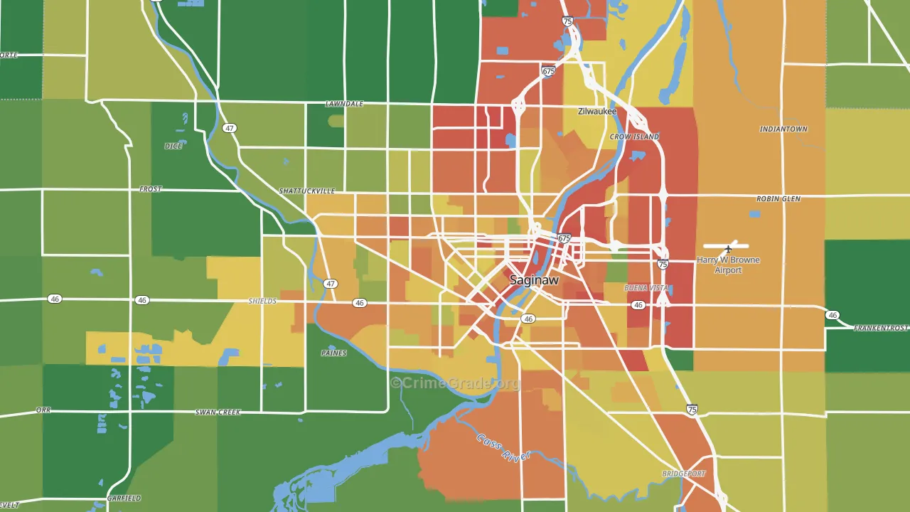 Saginaw, MI Map of Theft Rates