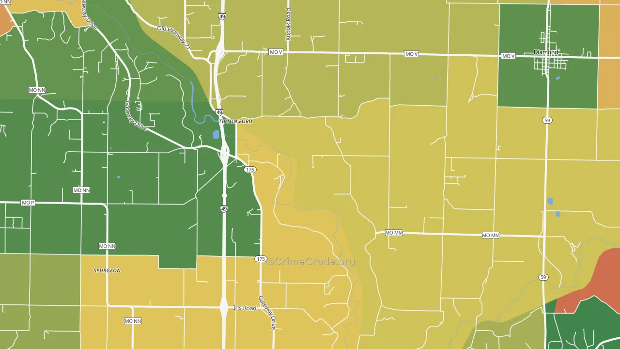Saginaw, MO Map of Theft Rates