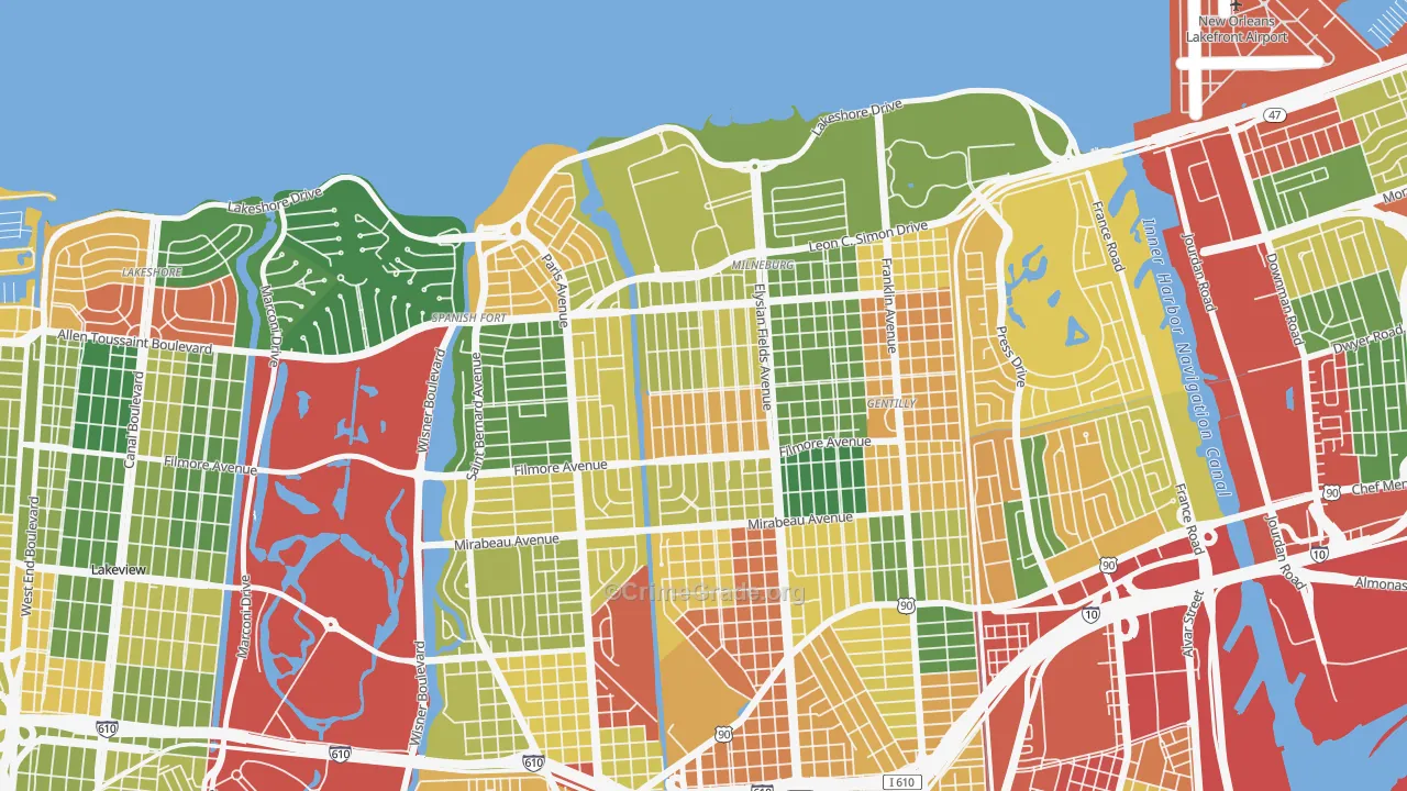 Saint Anthony, New Orleans, LA Map of Theft Rates