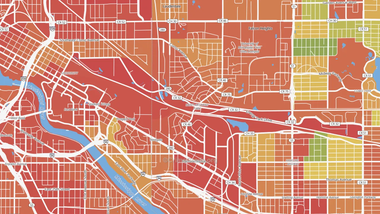 Saint Anthony, St. Paul, MN Map of Theft Rates