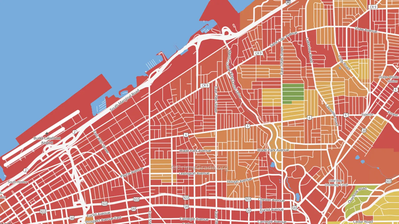 Saint Claire-Superior, Cleveland, OH Map of Theft Rates