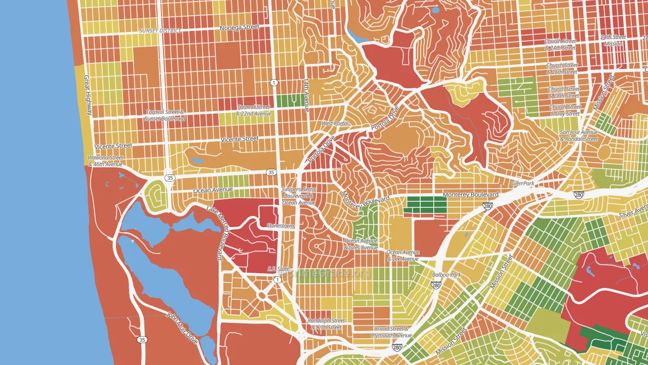 Saint Francis Wood, San Francisco, CA Map of Theft Rates