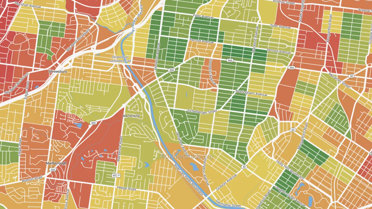Saint Louis Hills, St. Louis, MO Map of Theft Rates