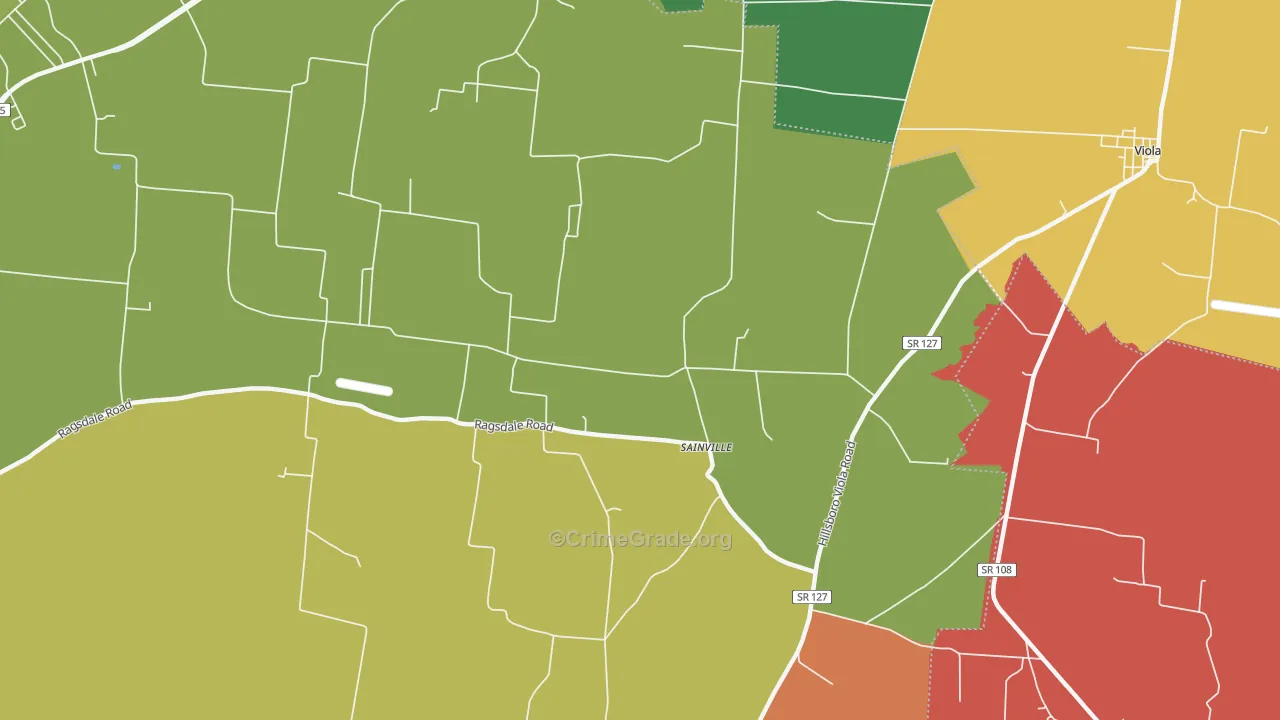 Sainville, TN Map of Theft Rates