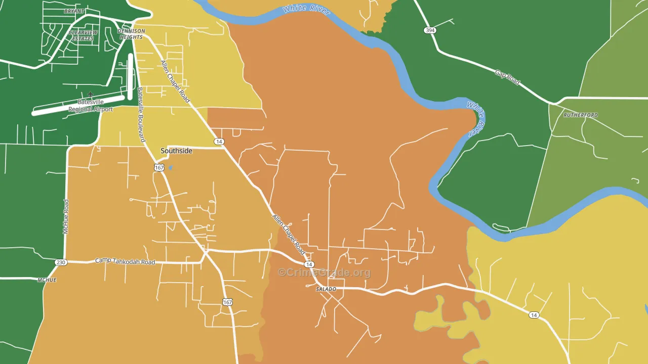 Salado, AR Map of Theft Rates